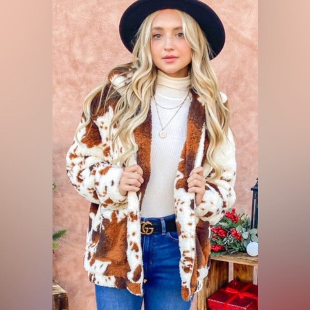 Cow print teddy jacket